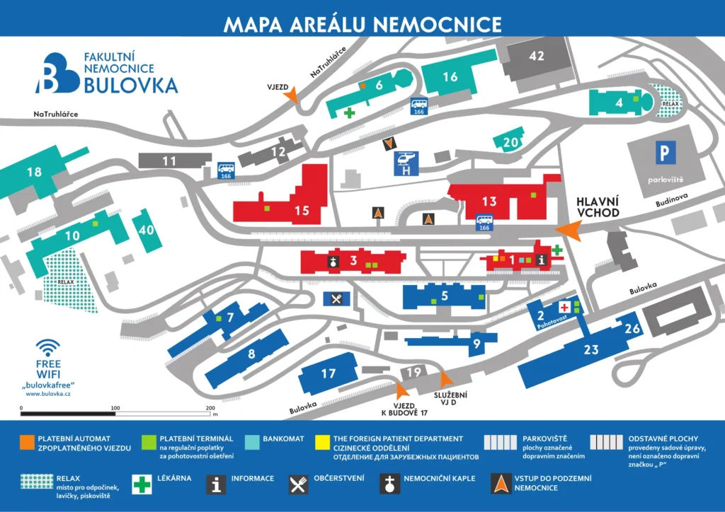 Fakultní nemocnice Bulovka - plánek areálu